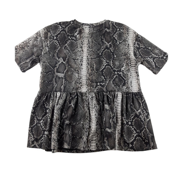 Zara Womens Gray Black Snakeskin Reptile Print Peplum Top Short Sleeve S - Picture 3 of 6